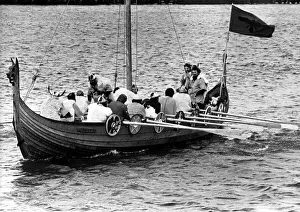 A Viking long boat arriving in Blyth Harbour on 22nd July 1980 A Viking long boat arriving in Blyth Harbour on 22nd July 1980