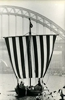 A Viking long boat coming up to the Tyne Bridge on the river Tyne on 26th July 1980 A Viking long boat coming up to the Tyne Bridge on the river Tyne on 26th July 1980