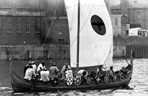 A Viking long boat making its way up the river Tyne on 26th July 1980 A Viking long boat making its way up the river Tyne on 26th July 1980