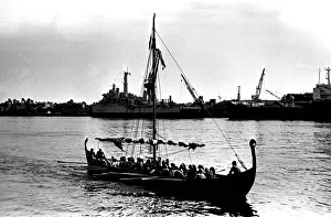 A Viking longboat arriving on the river Tyne for the Newcastle Regatta in July 1980 A Viking longboat arriving on the river Tyne for the Newcastle Regatta in July 1980