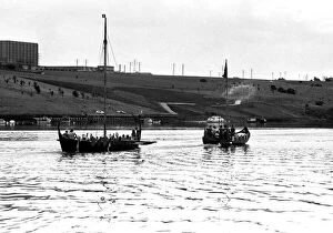 Images Dated 1st July 1980: A Viking longboat on the river Tyne for the Newcastle Regatta in July 1980