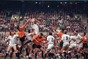 Wade Dooley in the air during England v Australia in Rugby world cup 1991