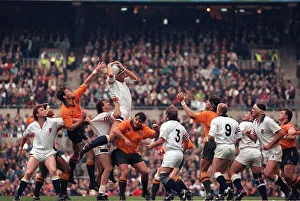 Wade Dooley in the air during England v Australia in Rugby world cup 1991 Wade Dooley in the air during England v Australia in Rugby world cup 1991
