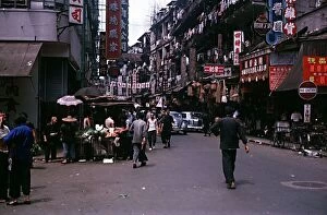Wanchi district Victoria City Hong Kong typical crowded street