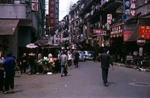 Wanchi district Victoria City Hong Kong typical crowded street Wanchi district Victoria City Hong Kong typical crowded street