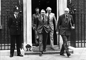 THE WAR CABINET EMERGES FROM NO 10 DURING THE FALKLANDS WAR