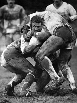 Images Dated 16th February 1988: Warrington v St. Helens. Carl Webb tackled for the ball by Saints players on each