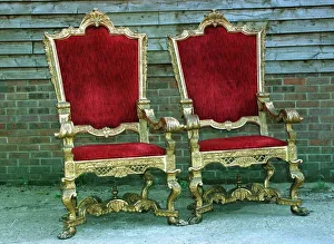 Wedding throne chairs for the Beckham wedding in July 1999 outside storage barn Wedding throne chairs for the Beckham wedding in July 1999 outside storage barn