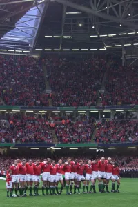 Welsh rugby team singing the National Anthem before the match against Argentina in Welsh rugby team singing the National Anthem before the match against Argentina in
