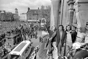 Images Dated 4th May 1975: West Ham players Alan Taylor, Trevor Brooking and captain Billy Bonds show off the trophy