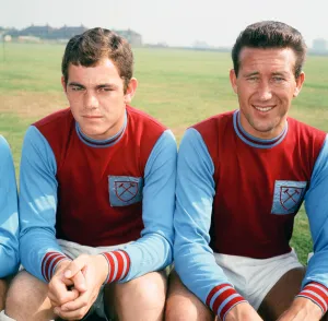West Ham training. Martin Britt and Ken Brown. 17th August 1965 West Ham training. Martin Britt and Ken Brown. 17th August 1965