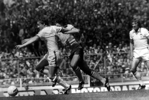 West Ham's Paul Allen takes on Arsenal's Frank Stapleton watched by Hammers Billy West Ham's Paul Allen takes on Arsenal's Frank Stapleton watched by Hammers Billy