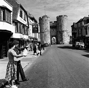 00573 Gallery: Westgate towers and Falstaff Inn, in Canterbury, Kent. 11th October 1952