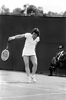 Wimbledon 1980. 7th day. Pam Shriver vs. B. J. King. B. J. King in action against Pam