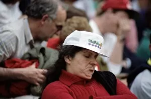 Wimbledon Tennis Championships. Sleeping spectator. June 1991 91-4117-125