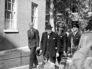 Winston Churchill August 1950 arrives with Anthony Eden at 10 Downing Street Winston Churchill August 1950 arrives with Anthony Eden at 10 Downing Street