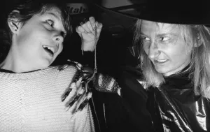 Witch Jean Gallagher gives ten year old Louise Stringer a shock at Roseberry Library Witch Jean Gallagher gives ten year old Louise Stringer a shock at Roseberry Library