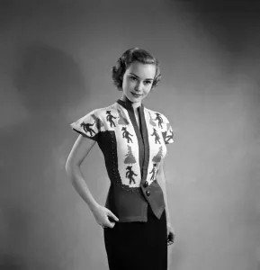 Woman poses wearing a Square Dance Jumper. February 1952 C6277 Woman poses wearing a Square Dance Jumper. February 1952 C6277
