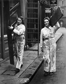 Women Decorators. They fetch and carry their own ladders etc. March 1940 P003940 Women Decorators. They fetch and carry their own ladders etc. March 1940 P003940