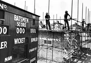 Images Dated 12th August 1981: Workmen busily building a new scorebox at Middlesbrough'