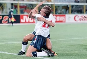Images Dated 26th June 1990: World Cup 1990 last 16 England 1 Belgium 0 David Platt celebrates the winner