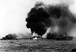 WW2 1941 Enemy tanks ablaze after their capture by South African troops WW2 1941 Enemy tanks ablaze after their capture by South African troops