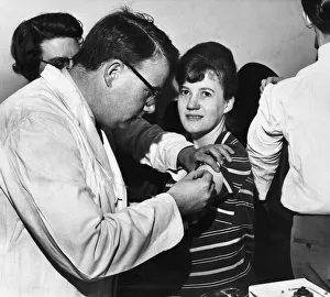 Twenty one year old Pamela Garner of Runcorn is vaccinated against smallpox at Twenty one year old Pamela Garner of Runcorn is vaccinated against smallpox at