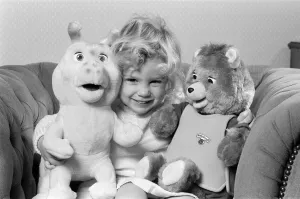 Images Dated 21st October 1986: A young girl with soft toys, left a Teddy Ruxpin toy. 21st October 1986