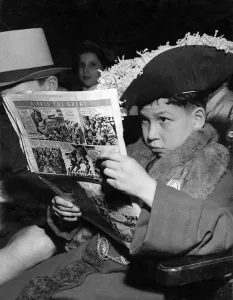 Young John Hoffman from Thornhill Primary is the Mayor Hamelin but he stills reads his Young John Hoffman from Thornhill Primary is the Mayor Hamelin but he stills reads his