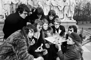 Young pop stars gathered at the Albert Memorial in London for a bread Young pop stars gathered at the Albert Memorial in London for a bread