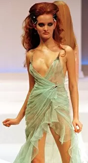 Images Dated 19th January 1997: Zdenka Models for Thierry Mugler at Paris Fashion Week 1999 Wearing a green