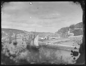 Masted ships leaving Looe Harbour, passing the Pier Masted ships leaving Looe Harbour, passing the Pier