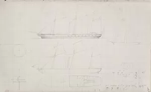 IK Brunel Other Projects Gallery: Isambard Kingdom Brunel sketch: side elevations and plan of a ship, probably the SS Great Britain