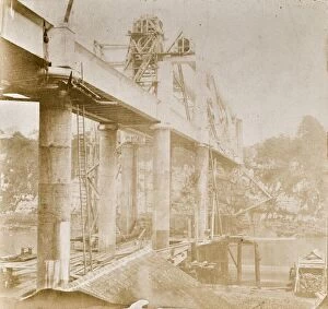 IK Brunel Other Projects Gallery: Photograph of Chepstow Bridge under construction, 1852