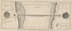 A print of the plan showing the progress of the Thames Tunnel, 1840 A print of the plan showing the progress of the Thames Tunnel, 1840