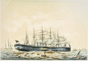 SS Great Eastern Print: A coloured depiction of the ship at sea