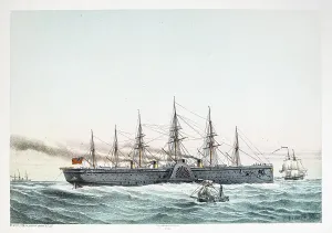Print of the SS Great Eastern laying the transatlantic cable at sea