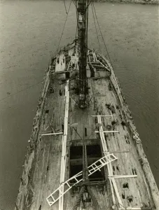 View of SS Great Britain bows and midships deck from main mast, 1970 View of SS Great Britain bows and midships deck from main mast, 1970