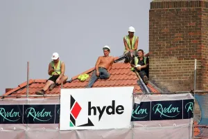 Workers On Roof Top Print, England v Australia, The Ashes