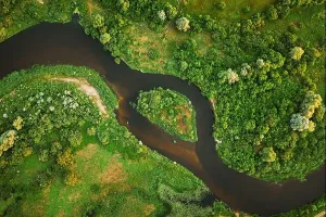 Aerial View Summer River Landscape Print