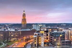 Netherlands Collection: Amersfoort, Netherlands town skyline at dusk