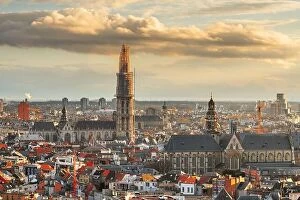 Belgium Collection: Antwerp, Belgium cityscape from above at twilight