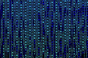 Framed Print : Binary Code Print on Black Background