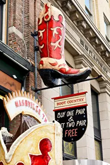 Prints of A giant boot in front of 'Boot Country' Store in Nashville Tennessee Street Art Prints: A Giant Boot Print in Nashville, Tennessee