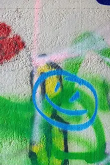 Prints of Graffiti on a wall, smiley Abstract Art Prints: Urban Graffiti Wall Print
