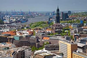 Images Dated 10th May 2016: Hamburg. Aerial image of Hamburg with the St. Michael church and harbour