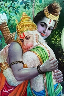 holy lord rama hinduism spiritual hug hanuman monkey god illustration