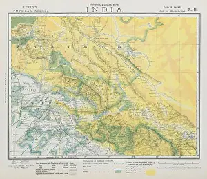 Prints of JAMMU and KASHMIR. Ladakh Leh Amritsar Lahore Himalayas. Railways. LETTS 1884 map India No 11. Artist/engraver/cartographer: Published by Letts and Co Pop Art Prints: Jammu and Kashmir Print, Antique Colour Atlas Map
