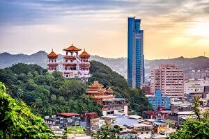 Taipei Collection: Keelung, Taiwan temples and cityscape.