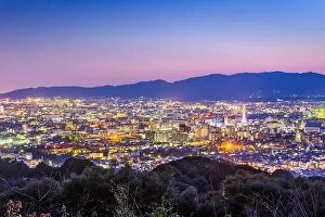 Images Dated 1st April 2014: Kyoto, Japan city skyline from abvoe at dusk